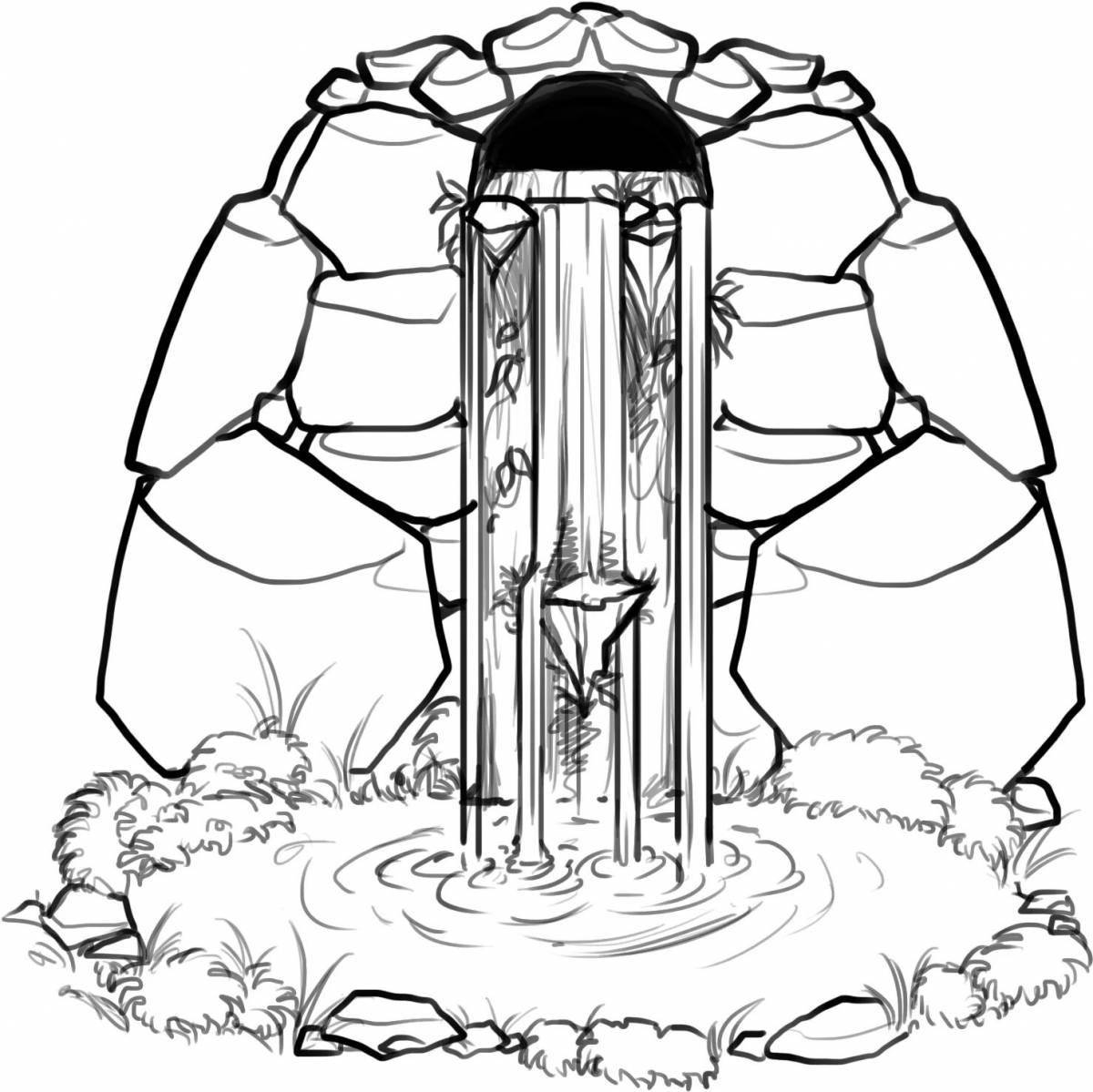 Painting waterfall coloring page for kids