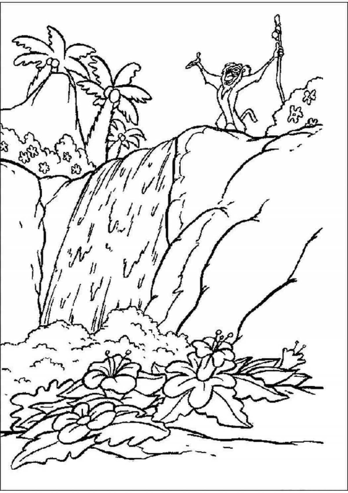 Exquisite waterfall coloring book for kids