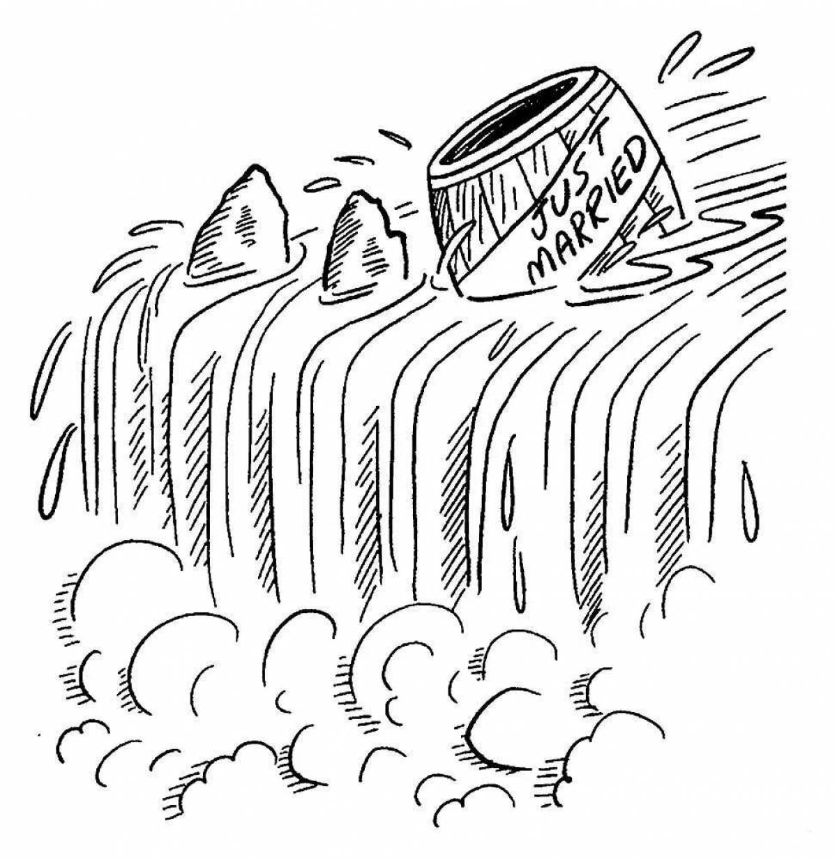 Photo Coloring exotic waterfall for kids