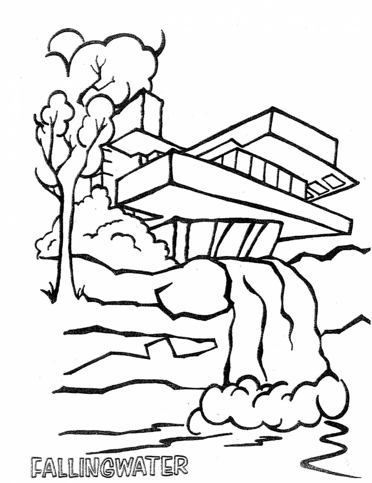 Blissful waterfall coloring pages for kids