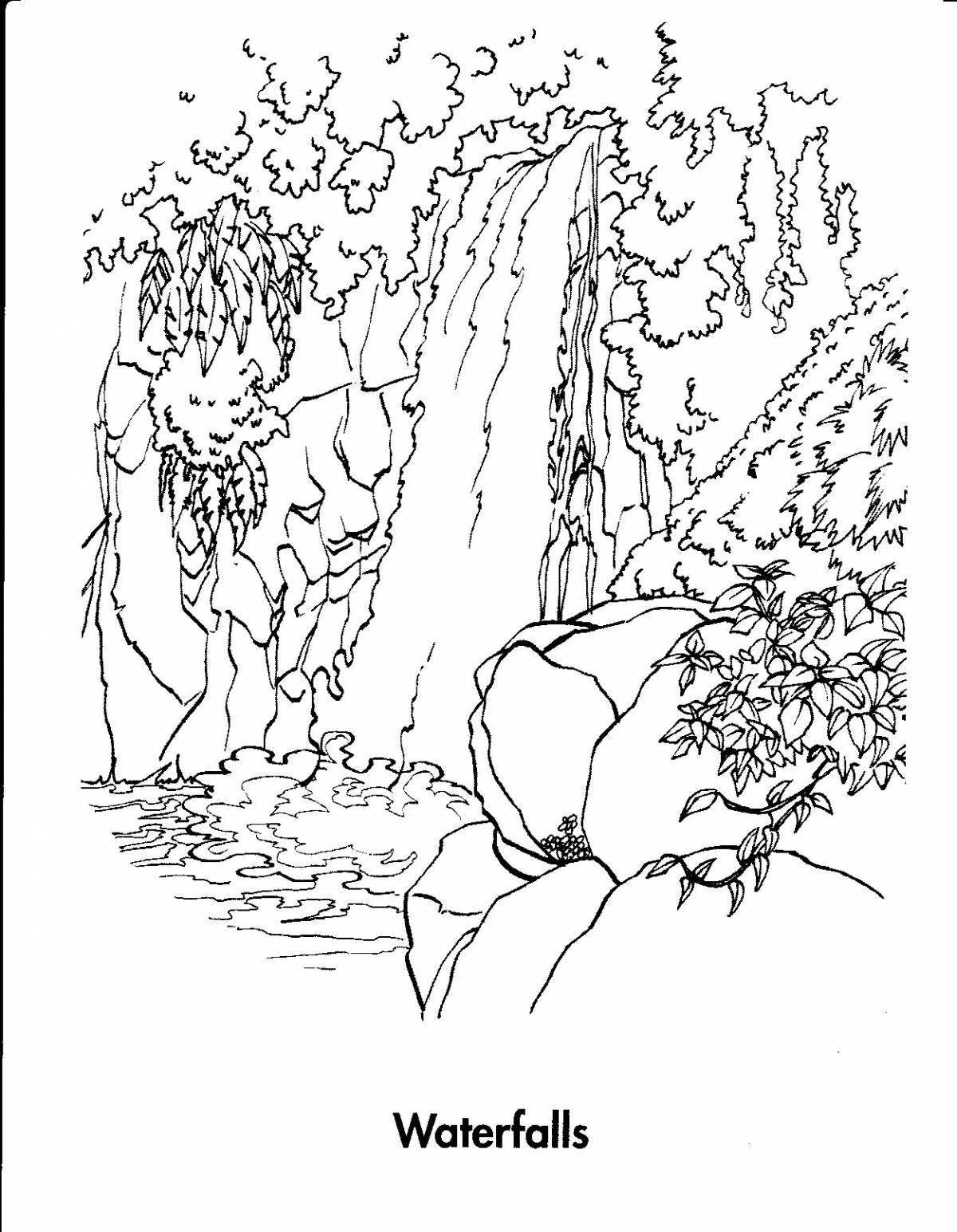 Photo Adorable waterfall coloring book for kids