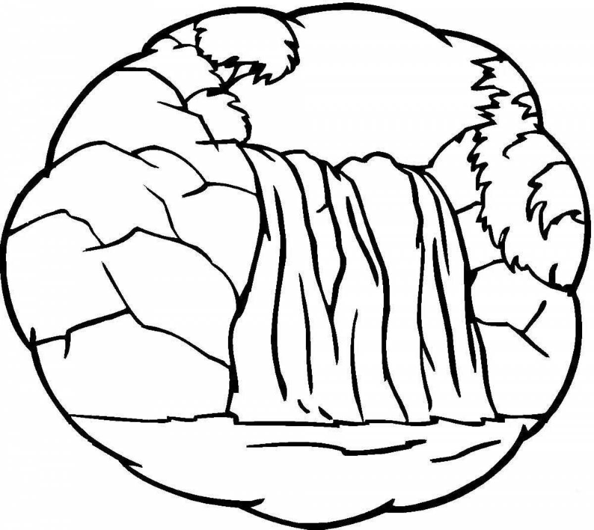 Amazing waterfall coloring page for kids