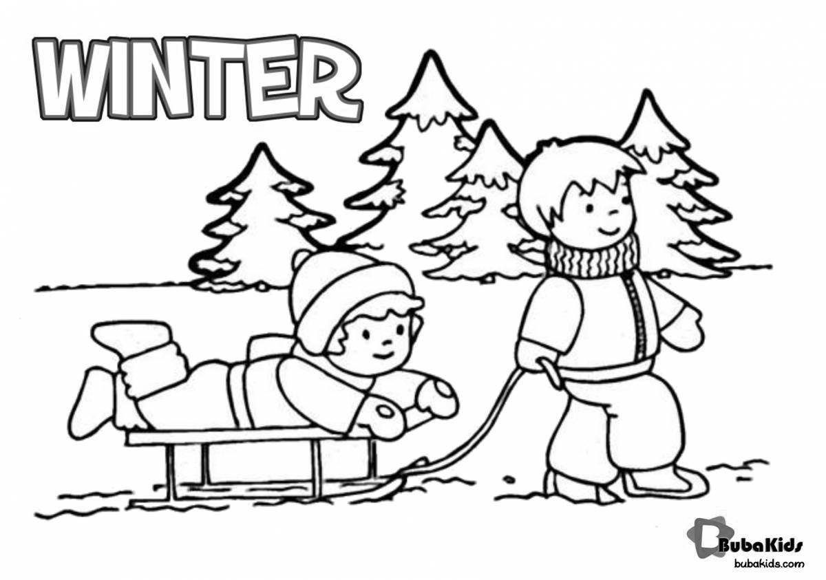 Раскраска радостный зимний день для детей