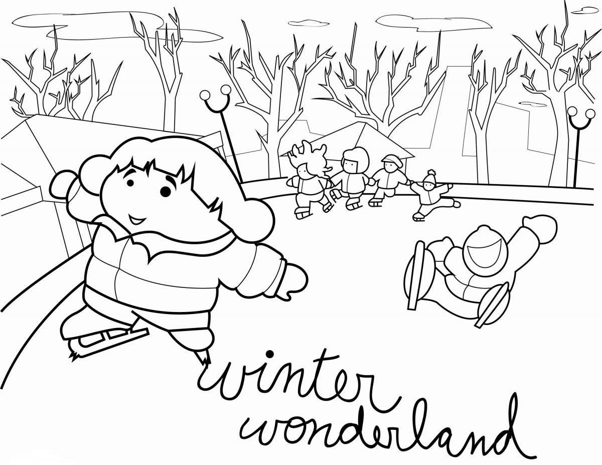 Очаровательная раскраска «зимний день» для детей