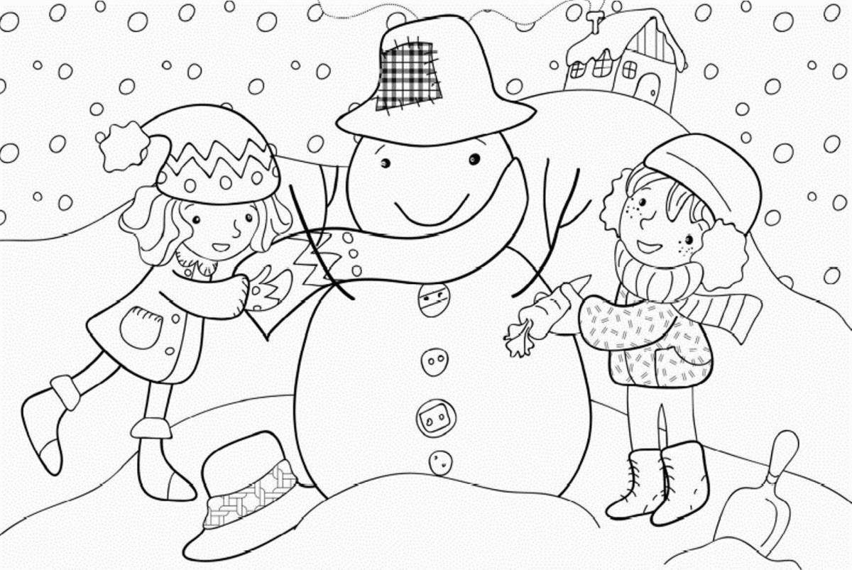 Coloring book blooming winter day for children