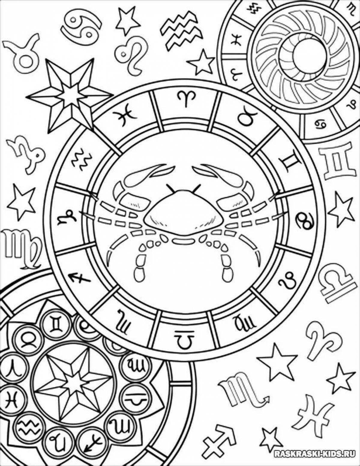 Joyful zodiac signs coloring pages for kids