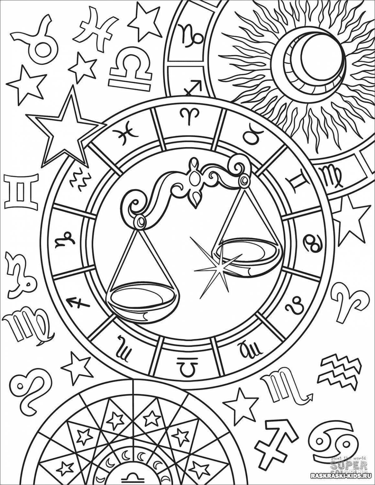 Colorful zodiac signs coloring pages for kids
