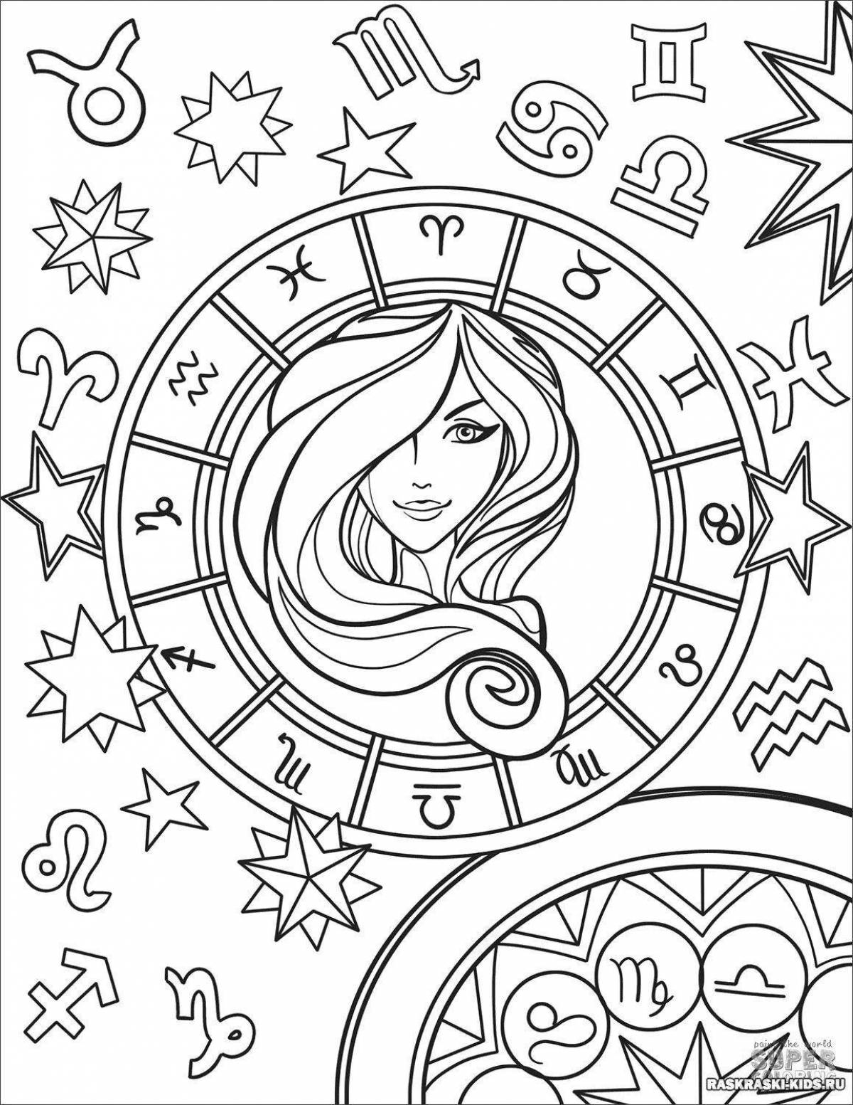 Colorful zodiac signs coloring pages for juniors