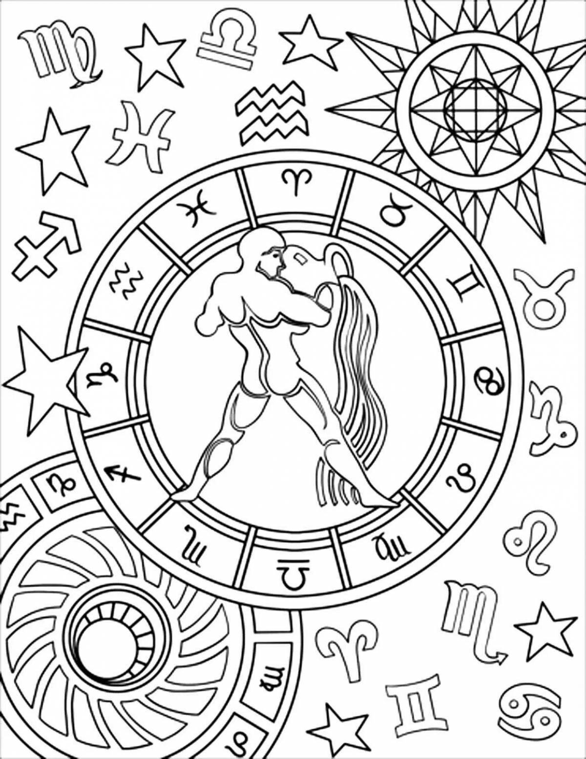 Colorful zodiac signs coloring pages for teenagers