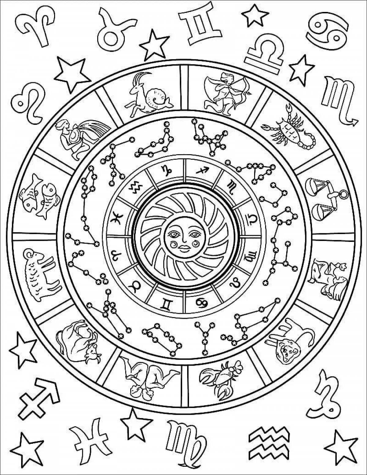 Colorful zodiac coloring pages for kids