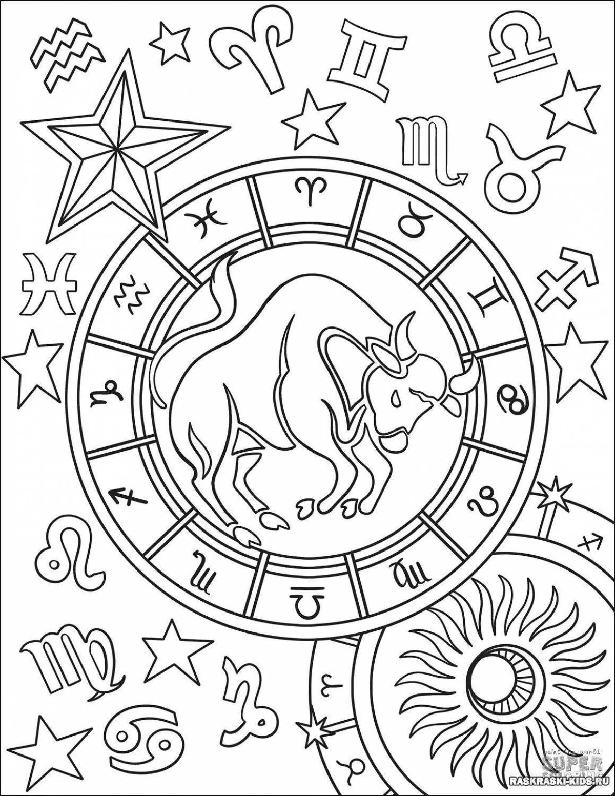 Colorful zodiac signs coloring pages for kids to paint