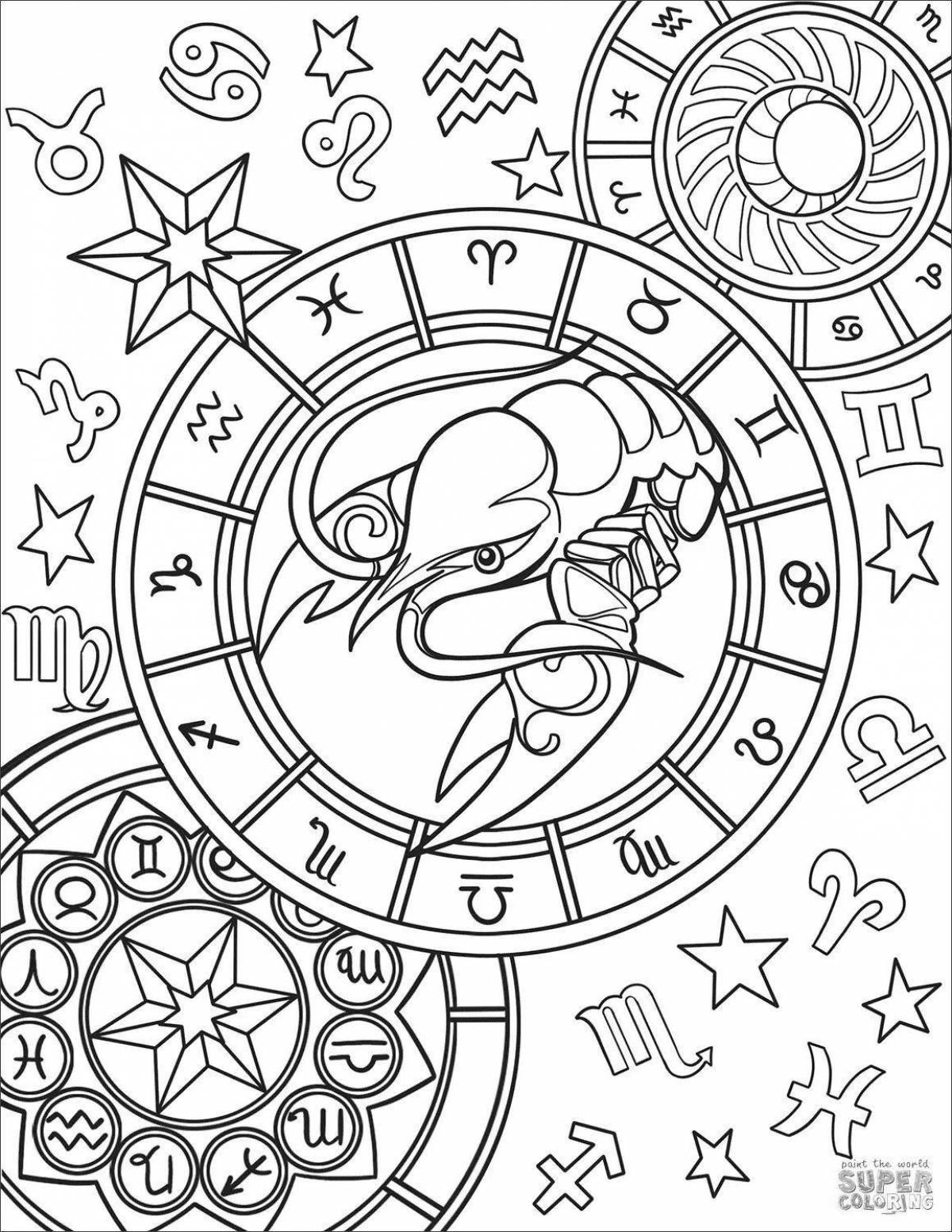 Colorful zodiac signs coloring pages for kids to relax