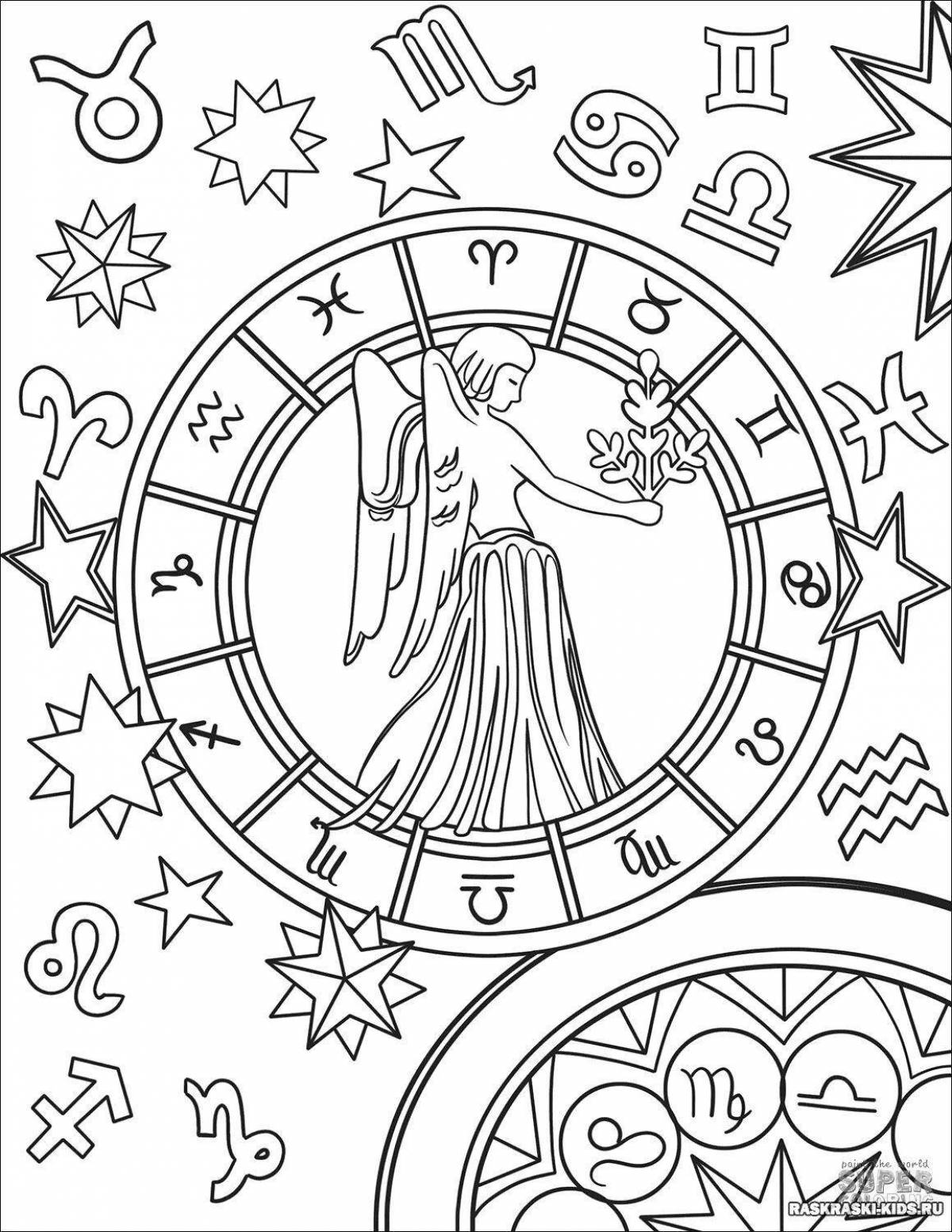 Colorful coloring pages with the signs of the zodiac for the development of concentration in children