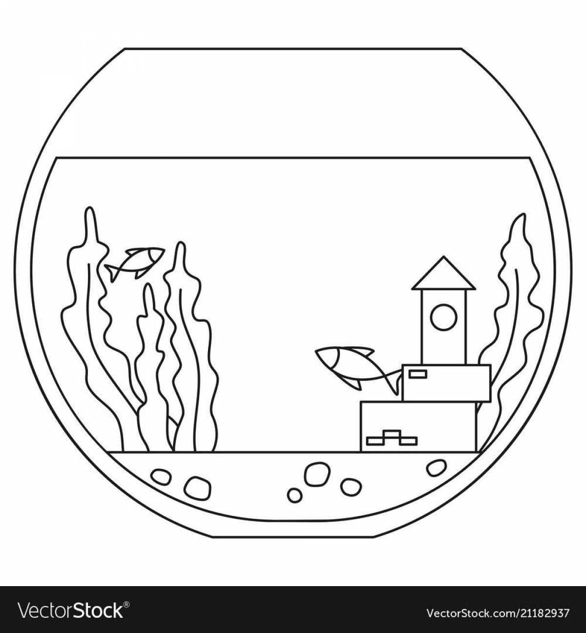 Очаровательная пустая страница-раскраска аквариума для детей