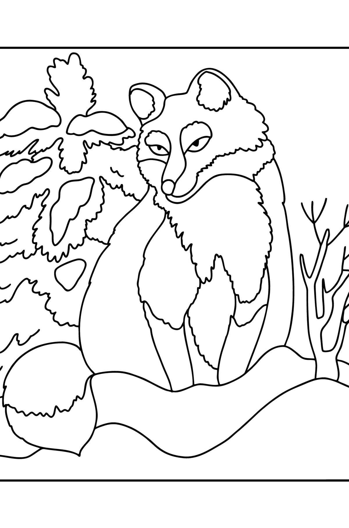 Cozy fox in winter coloring book