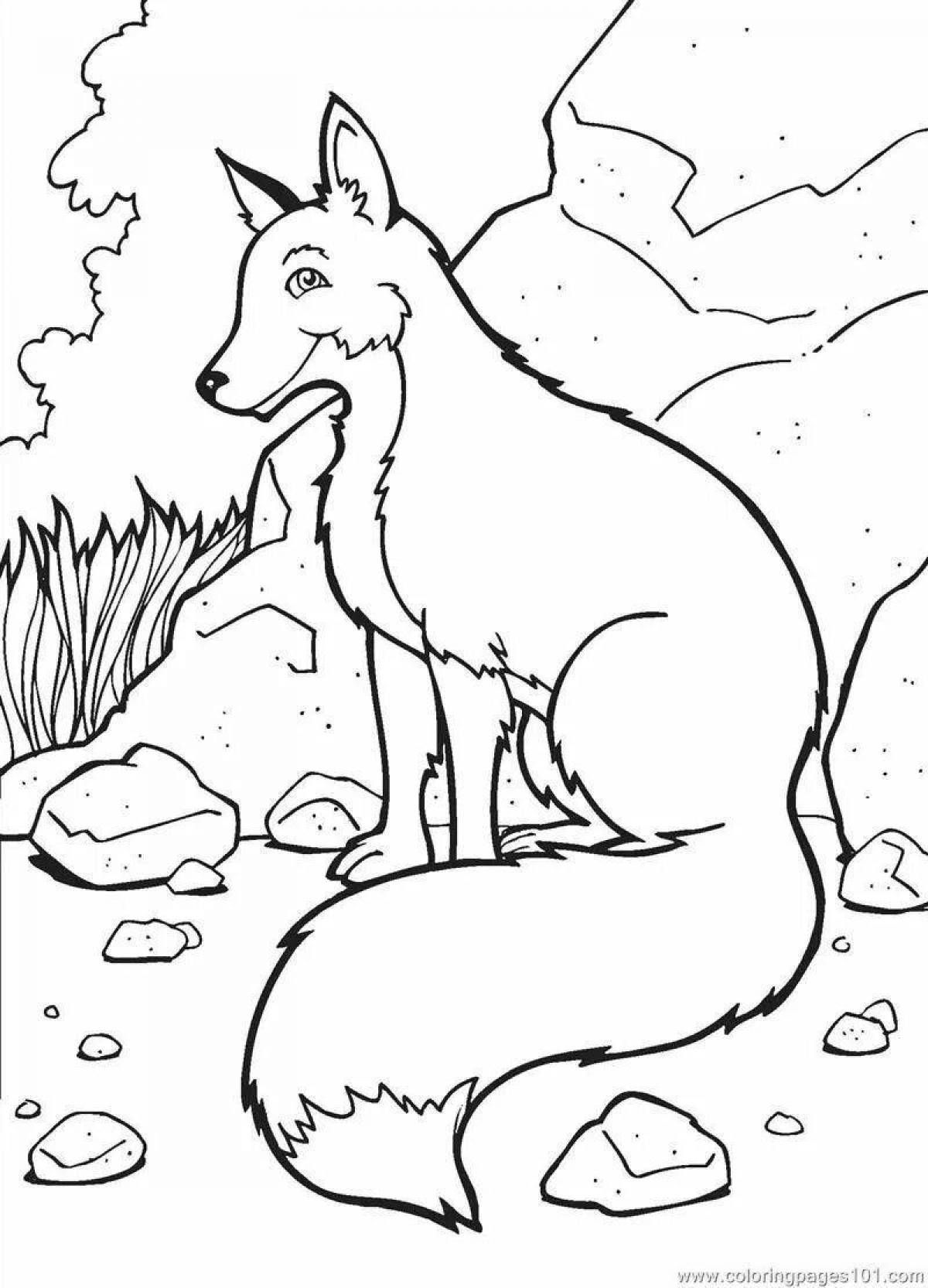 Coloring page charming fox in winter