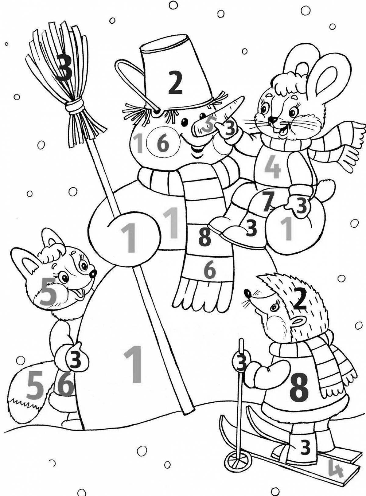Adorable winter math coloring book for preschoolers