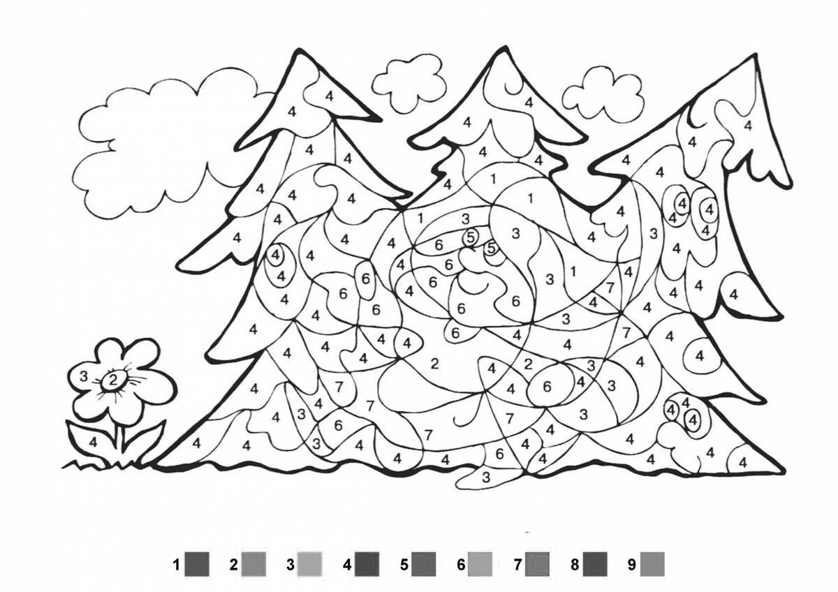 Красочная зимняя математическая раскраска для дошкольников