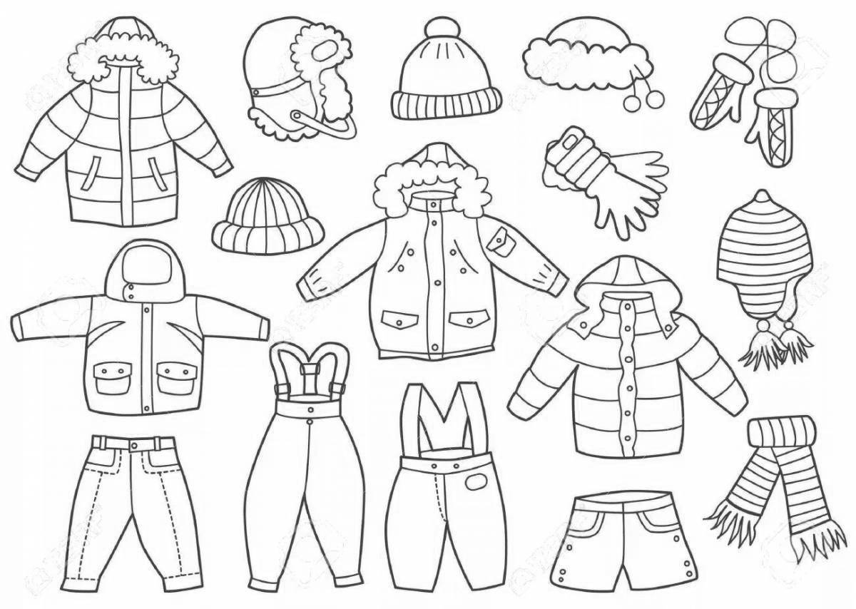 Веселая зимняя одежда раскраски для детей