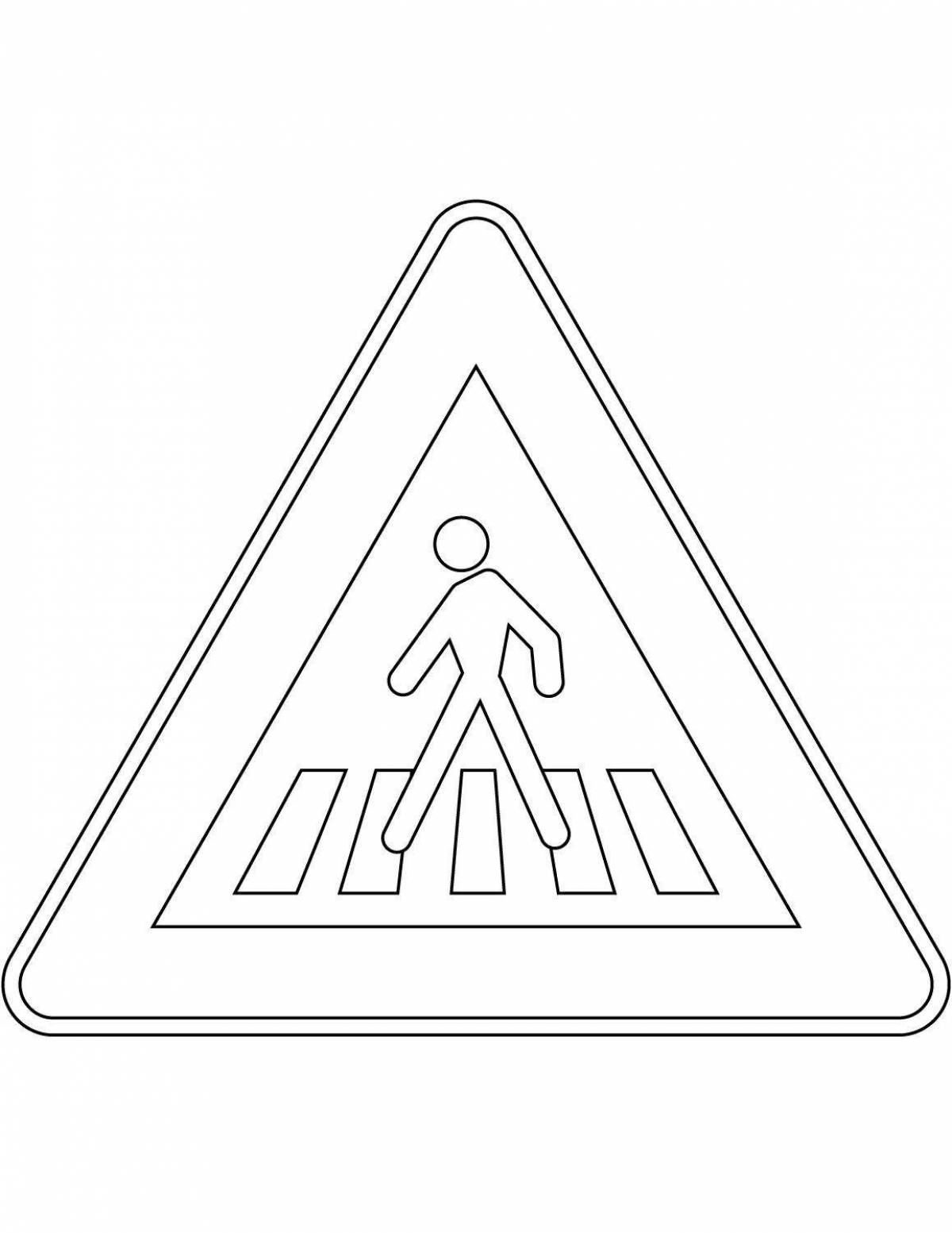 Conspicuously shiny traffic sign for pedestrians