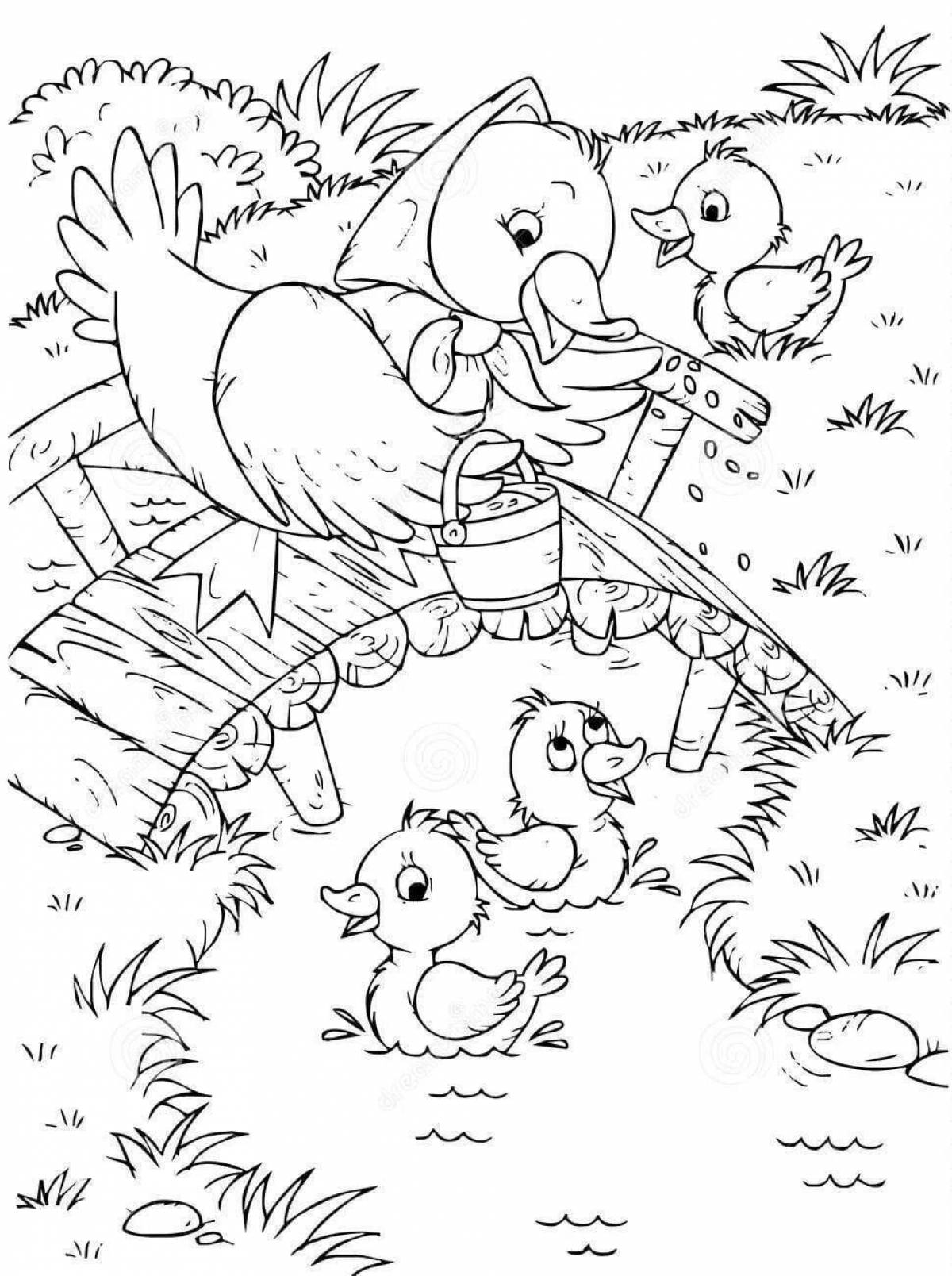 Joyful ugly duckling coloring for kids