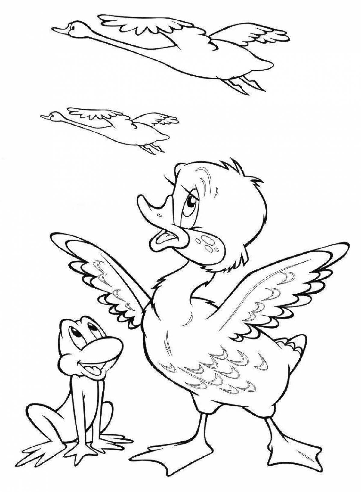 Coloring ugly duckling with colorful splashes for kids