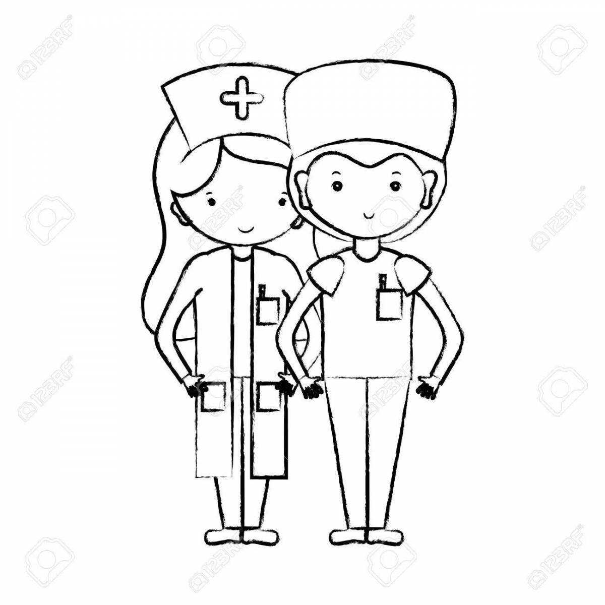 Joyful military nurse coloring pages for kids