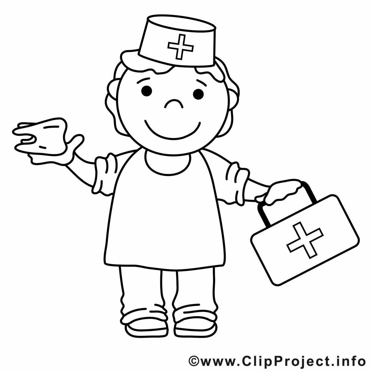 Adorable military nurse coloring page for kids