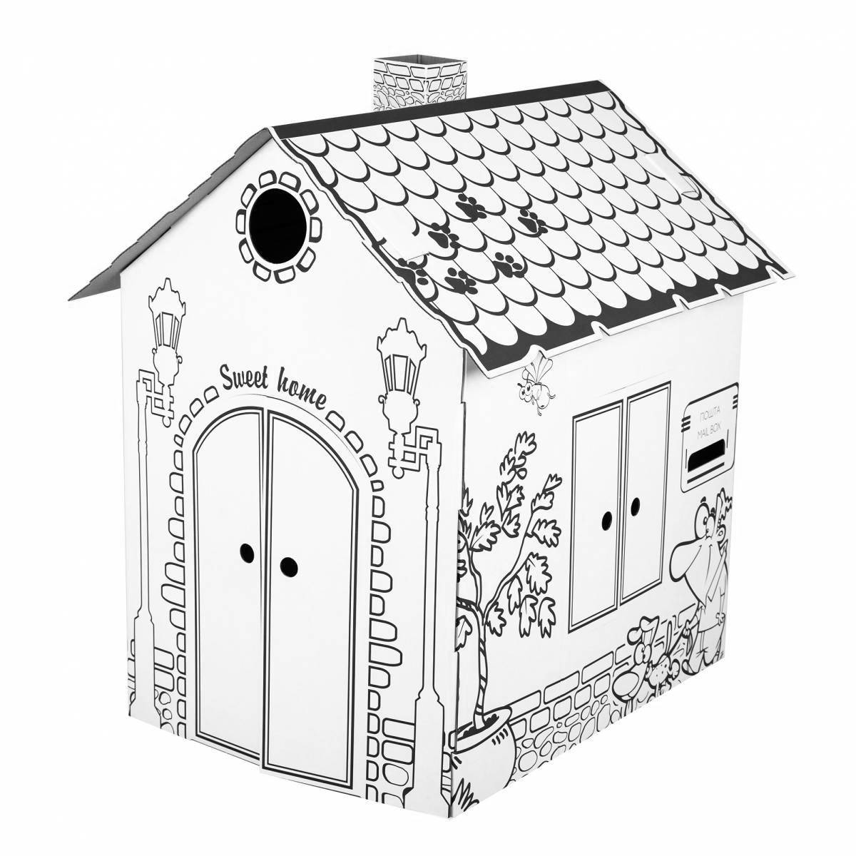 Joyful cardboard house coloring for kids