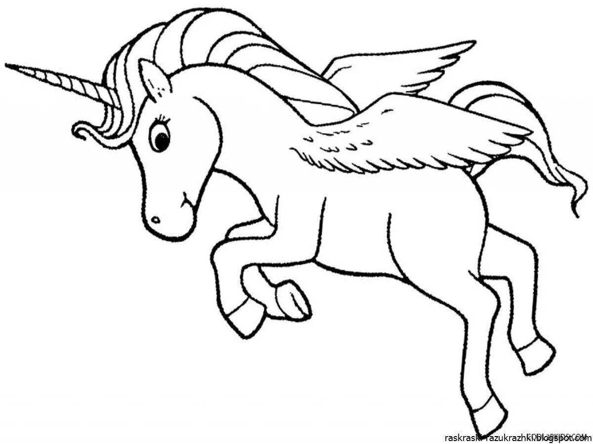 Colorful coloring drawing of a unicorn for children