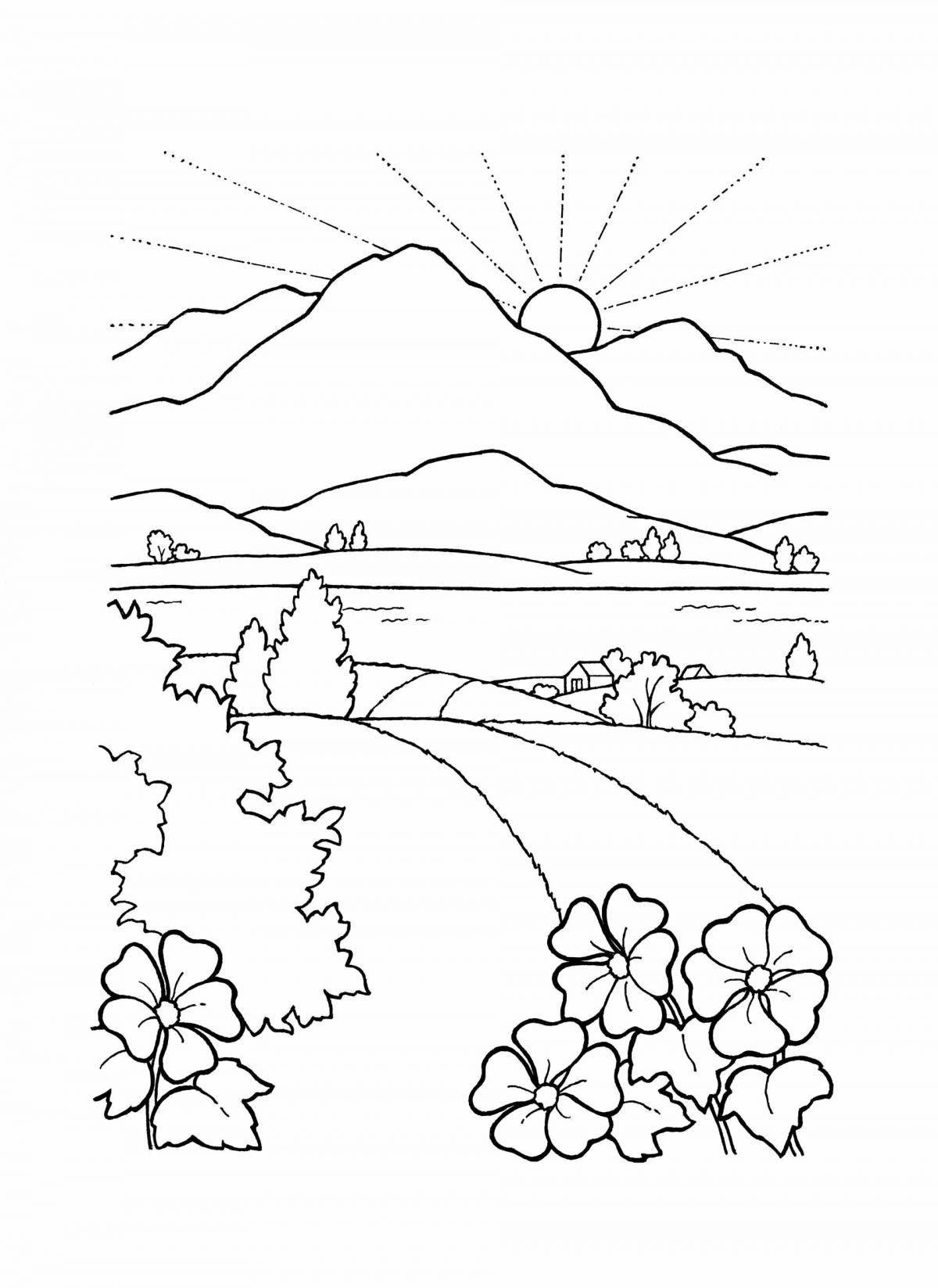 Bright nature of kazakhstan coloring pages for kids