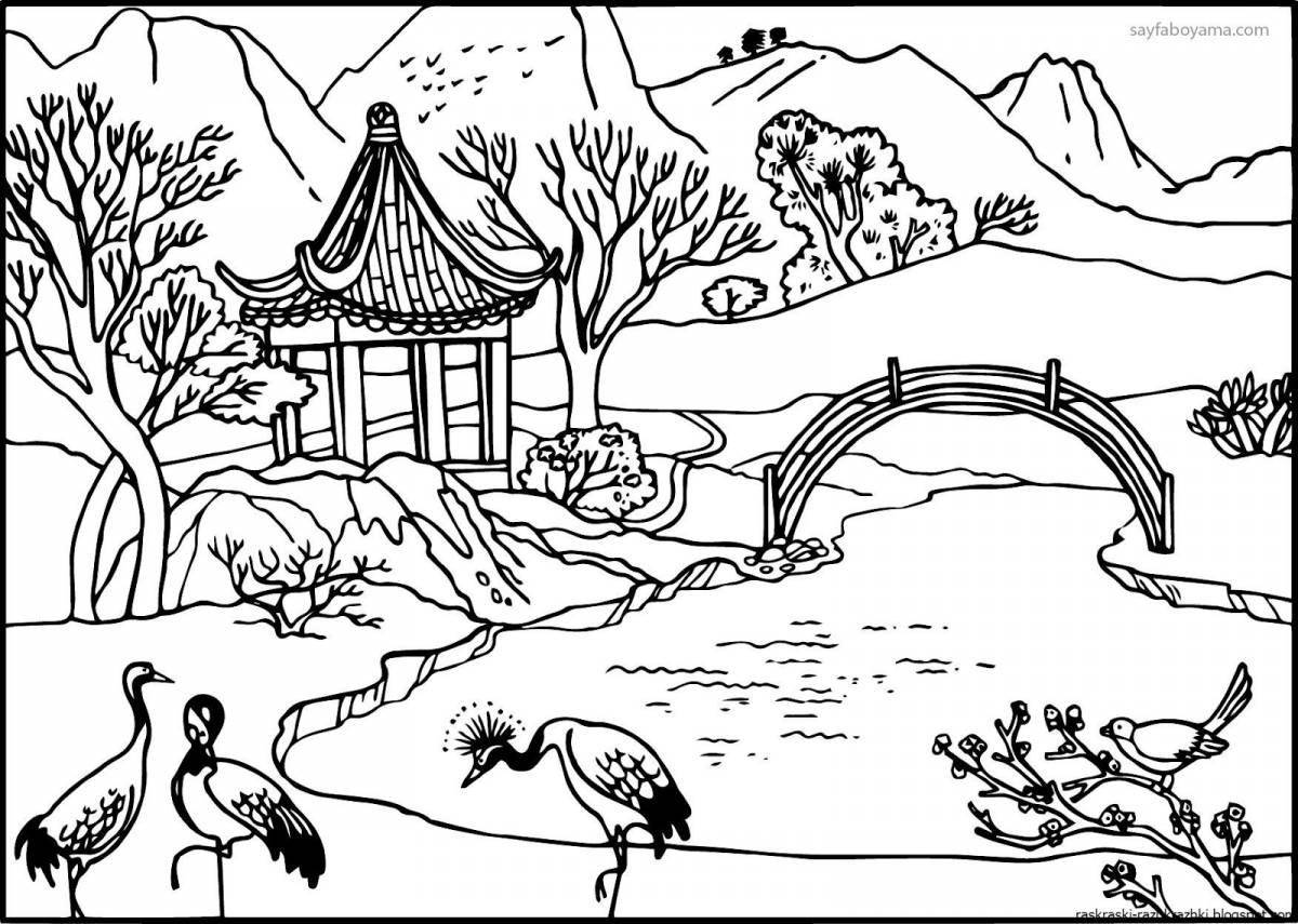 Scenic nature of kazakhstan coloring pages for kids