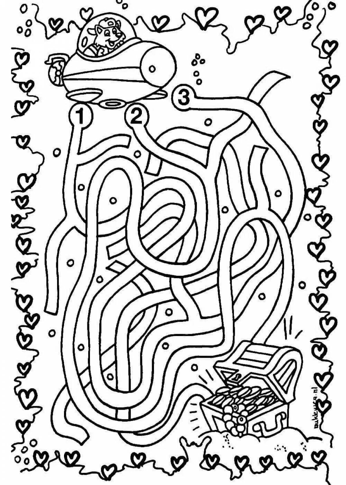 Fabulous maze coloring for children 10 years old