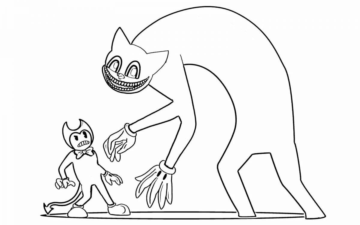 Crazy cardboard cat coloring page for kids