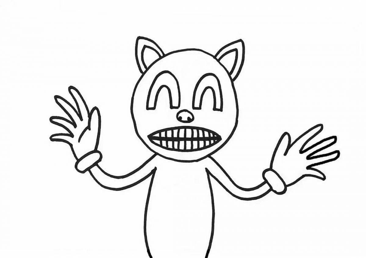 Crazy cardboard cat coloring page for kids