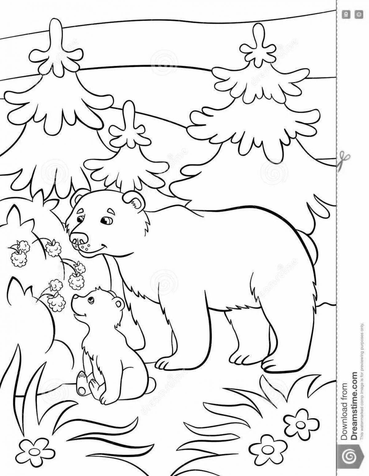 Раскраска игривый медвежонок с медвежатами