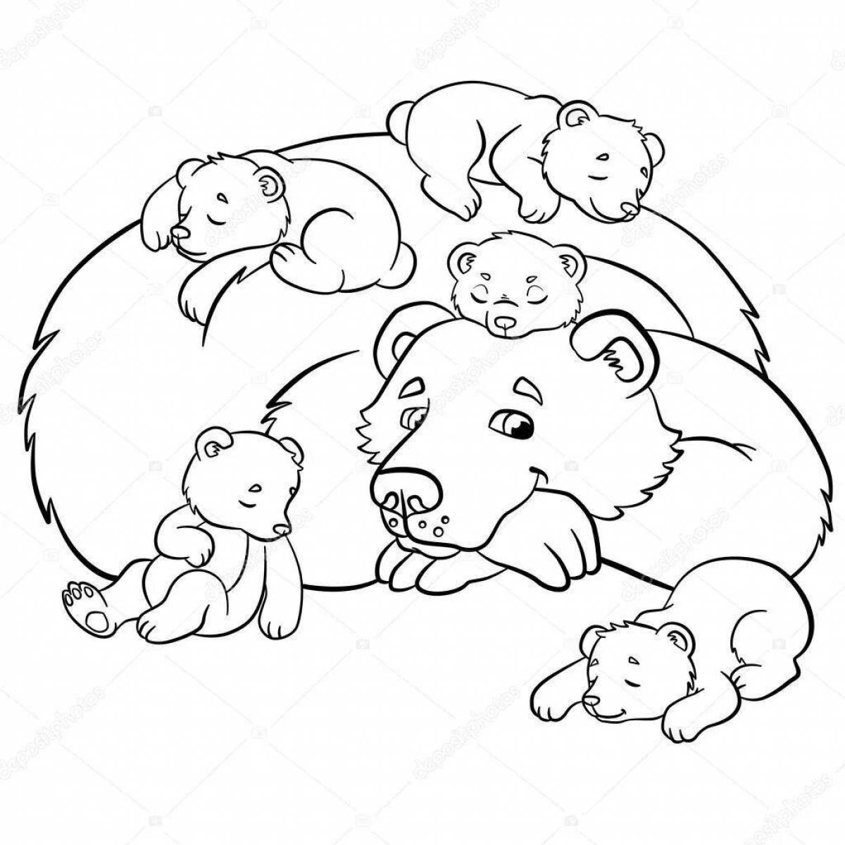Coloring page funny teddy bear with cubs
