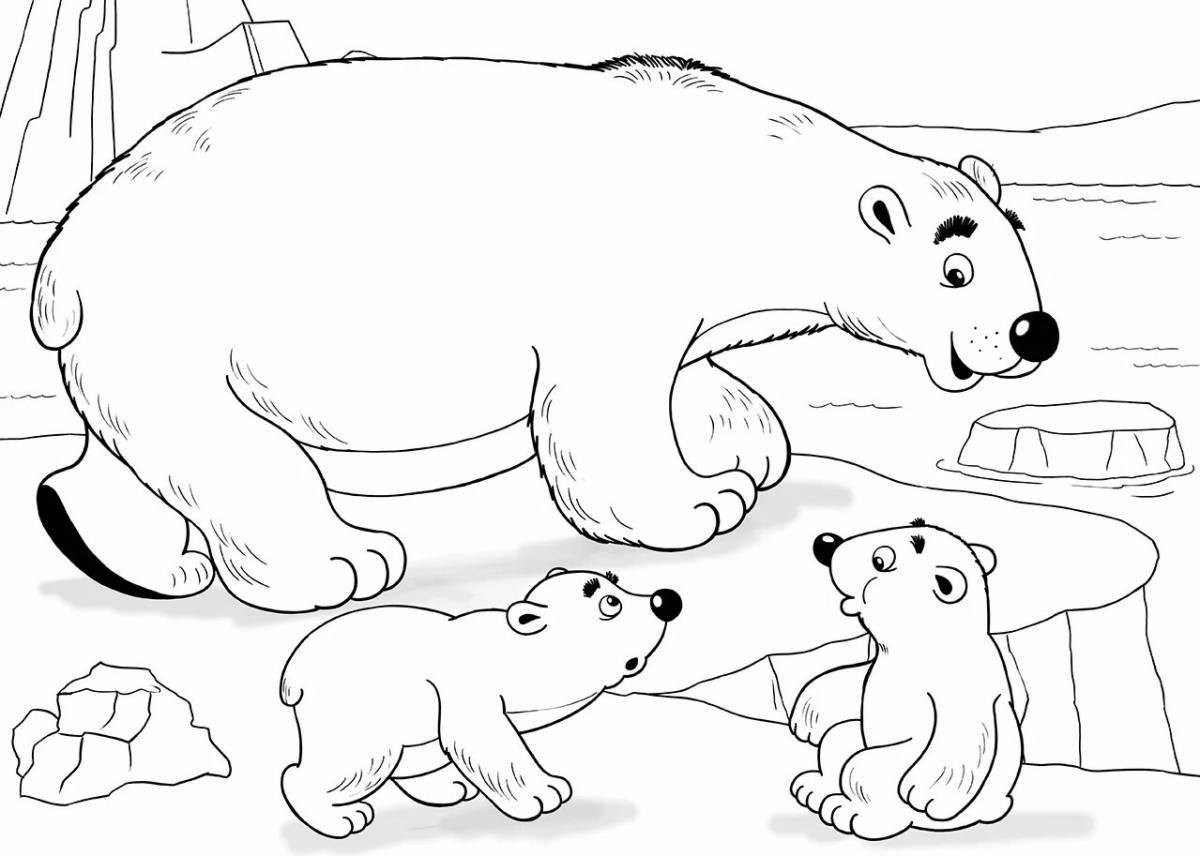 Coloring book shining teddy bear with cubs