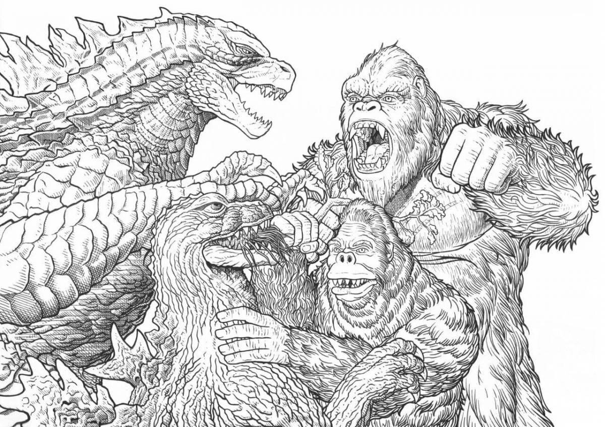 Colorful king kong coloring page for kids