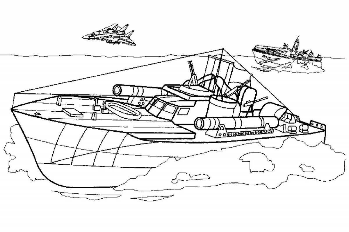 Dazzling warship coloring page for boys