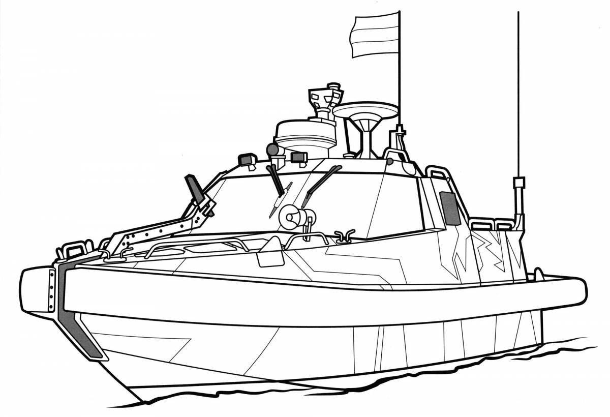 Выдающаяся страница раскраски военного корабля для мальчиков