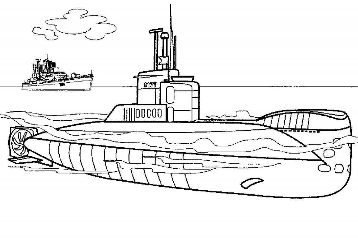 Brightly colored warship coloring page for boys