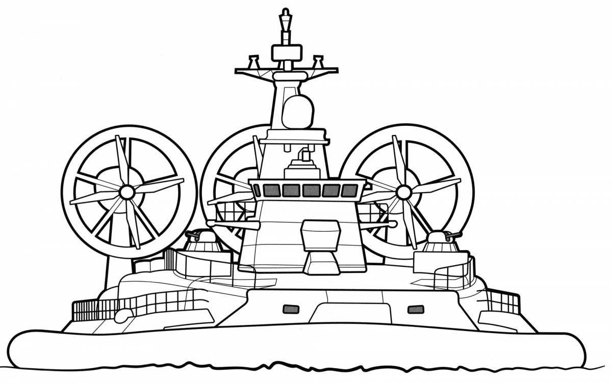 Brightly colored warship coloring page for boys