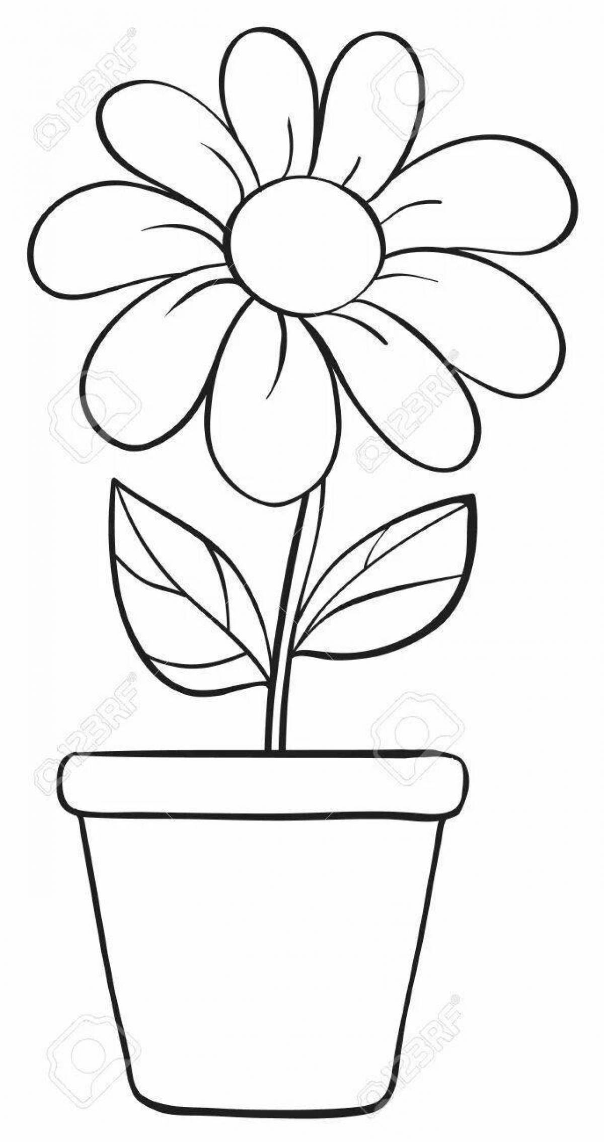 Coloring book cheerful flower pot for children