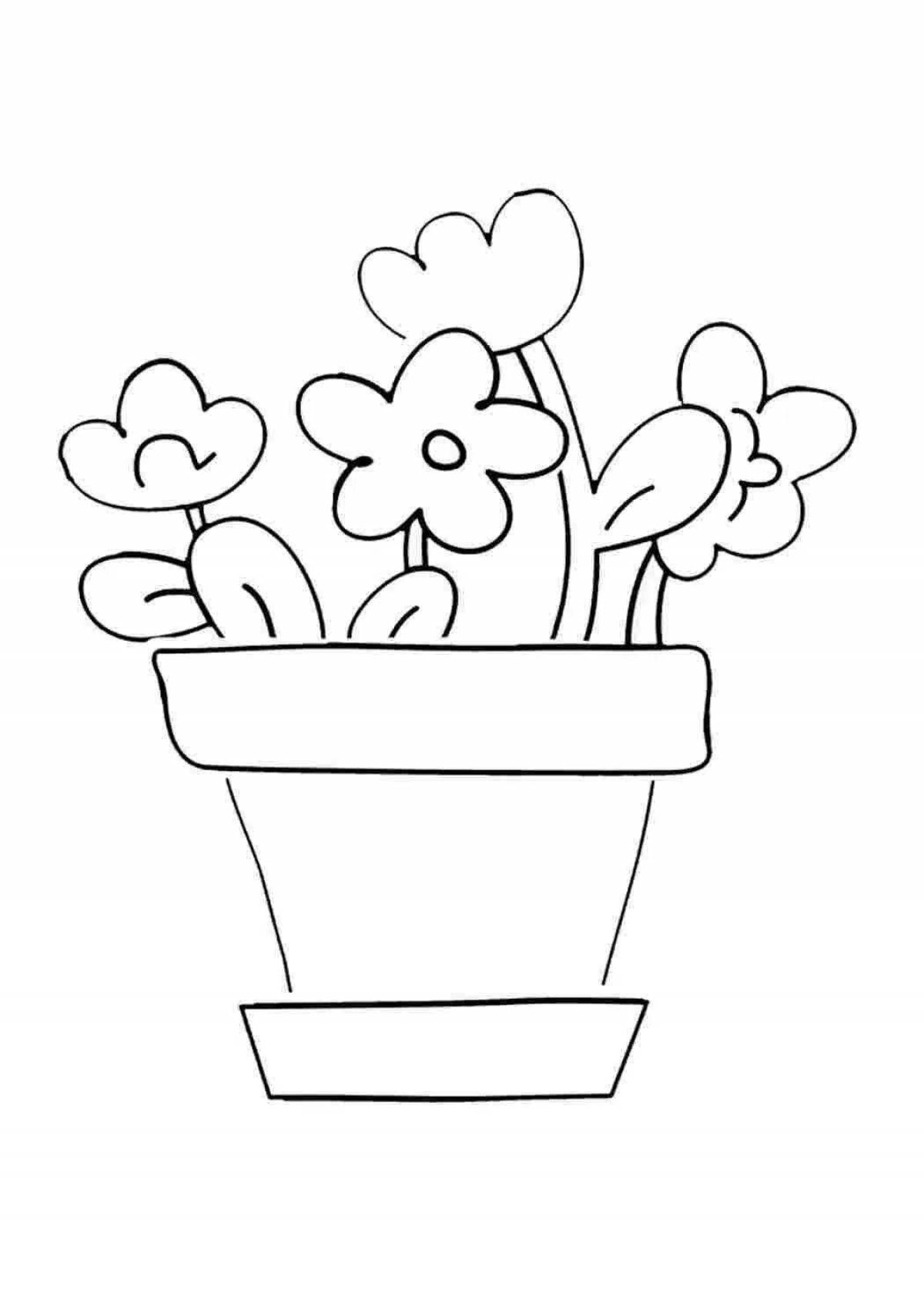 Веселая страница раскраски цветочного горшка для детей