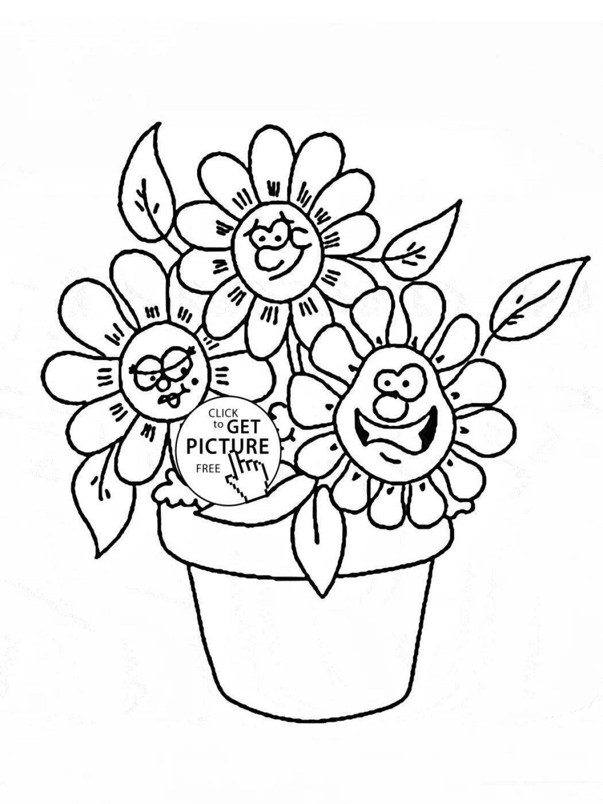 Раскраска сказочный цветочный горшок для детей