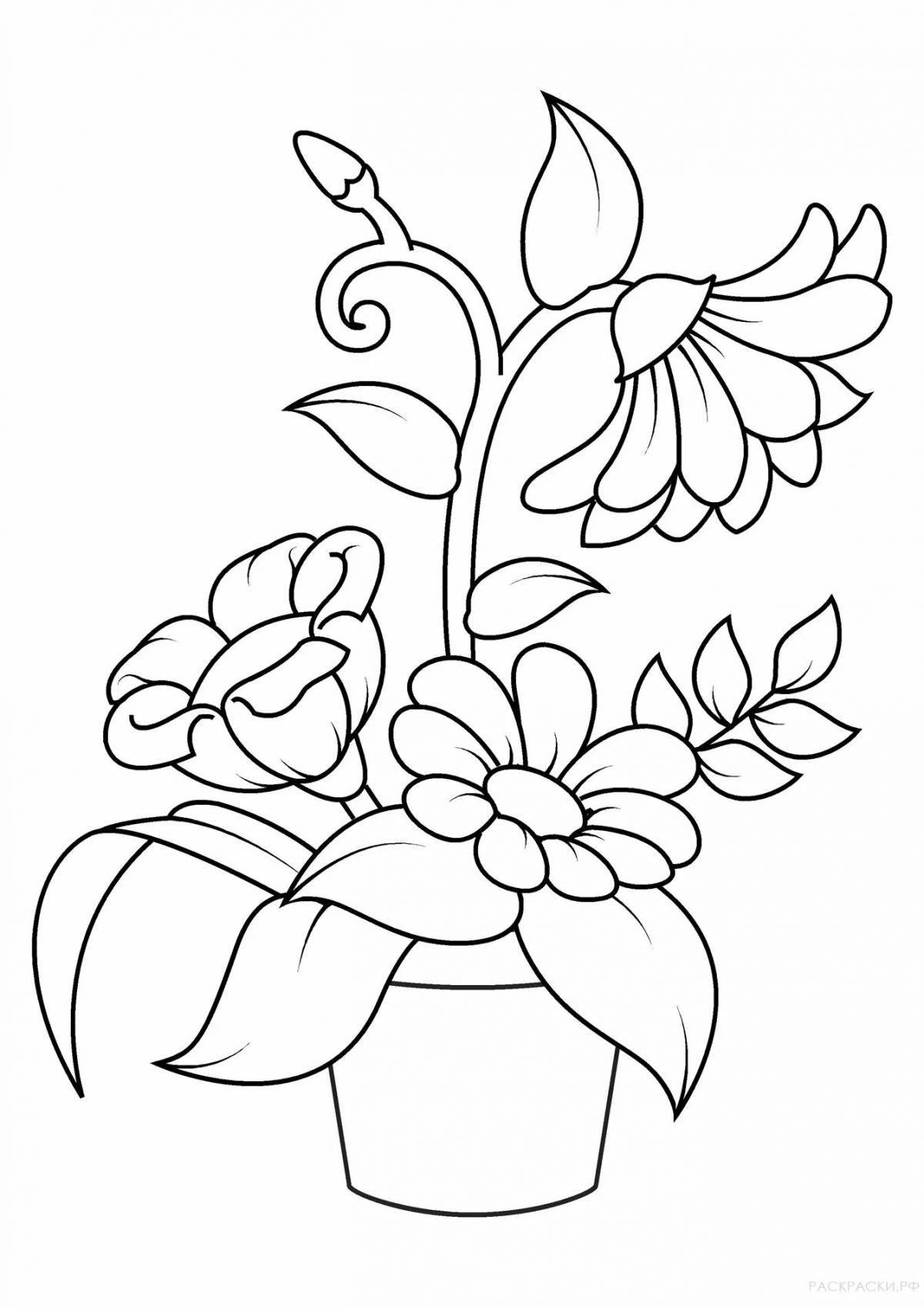 Photo Amazing flower pot coloring page for kids