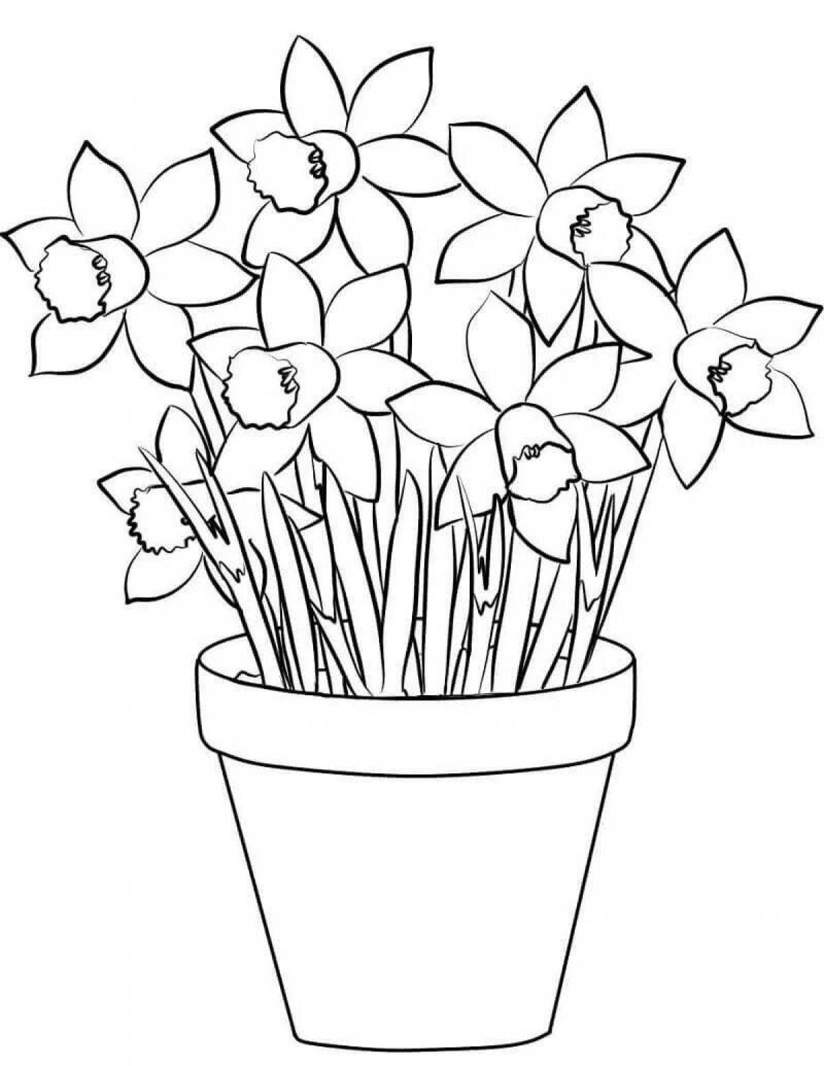 Shiny flower pot coloring book for kids