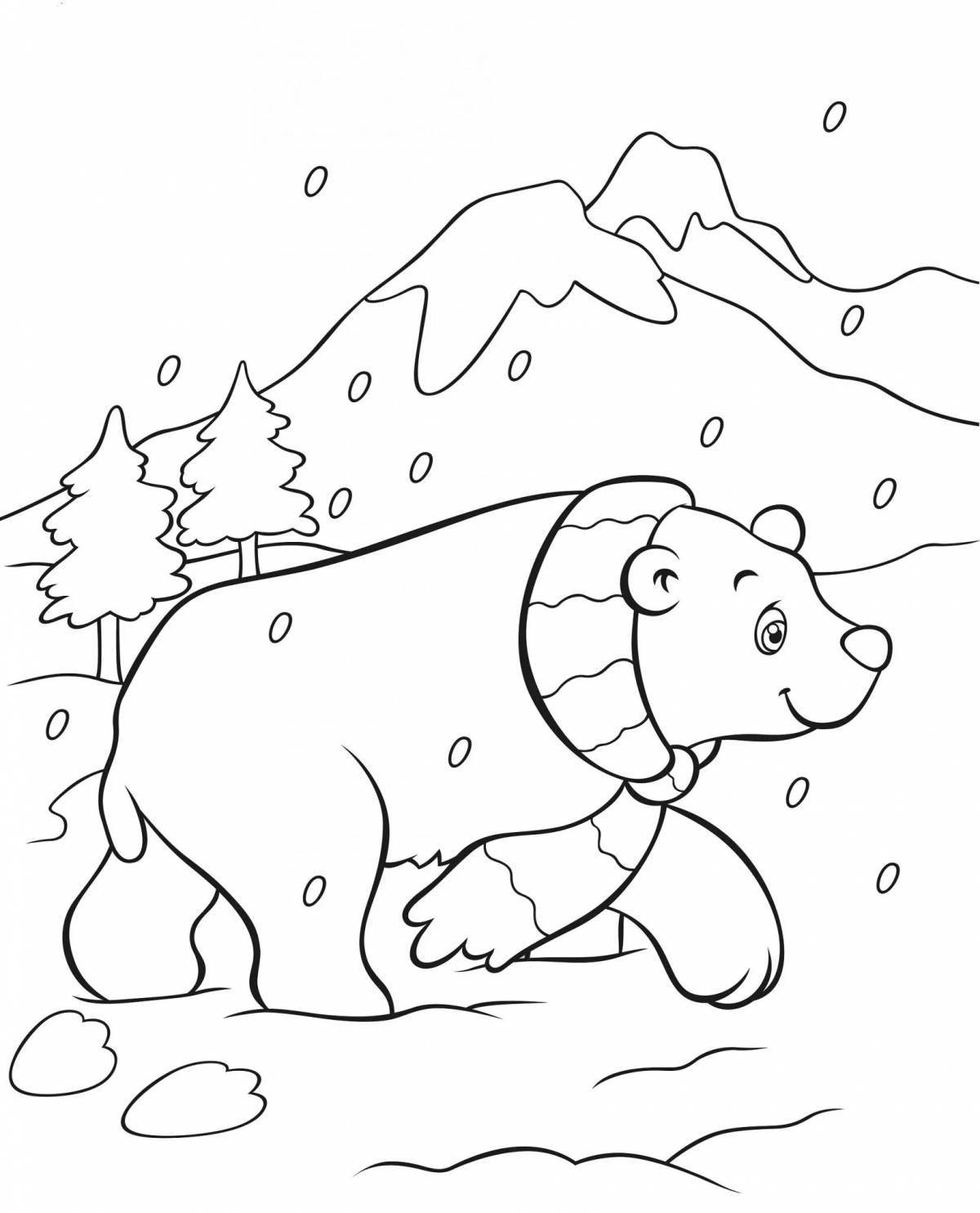 Coloring book funny bear in the north