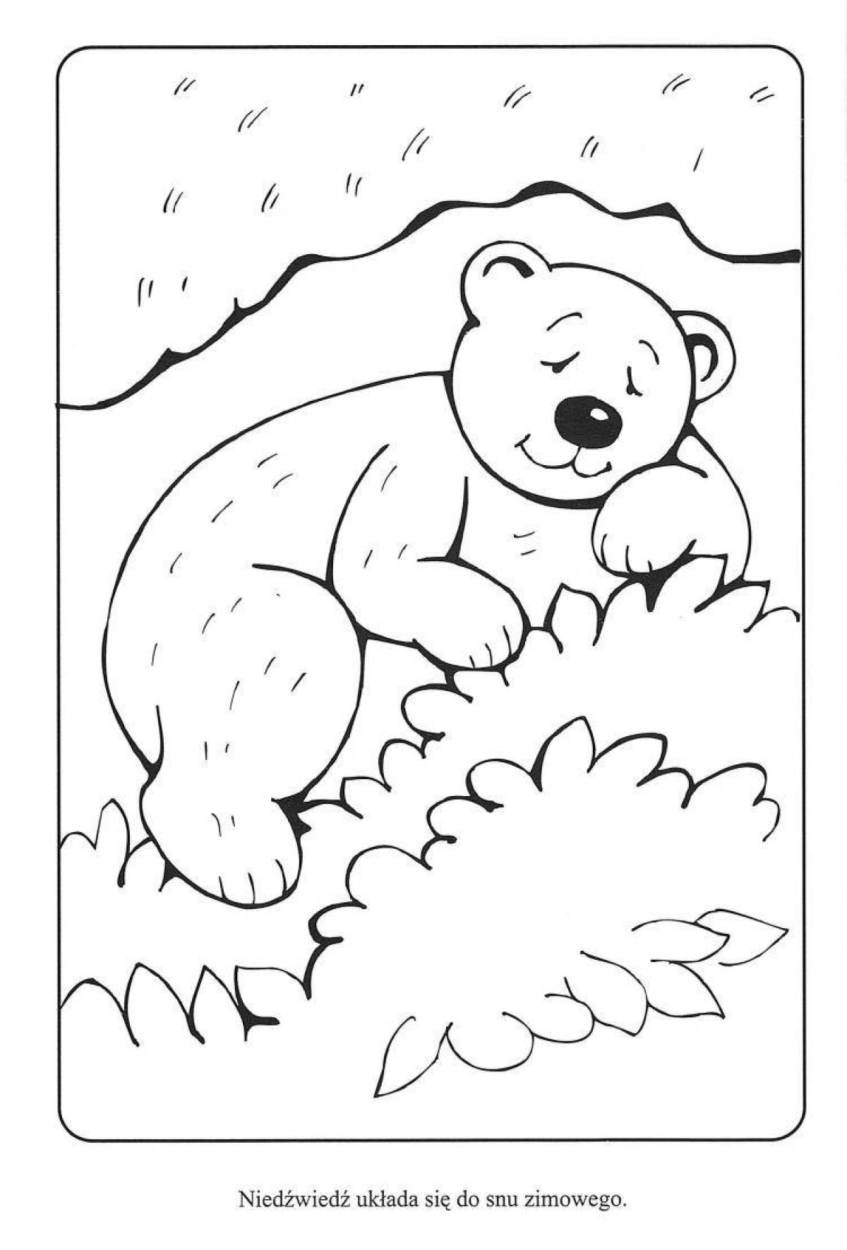 Coloring book sleepy bear in the den